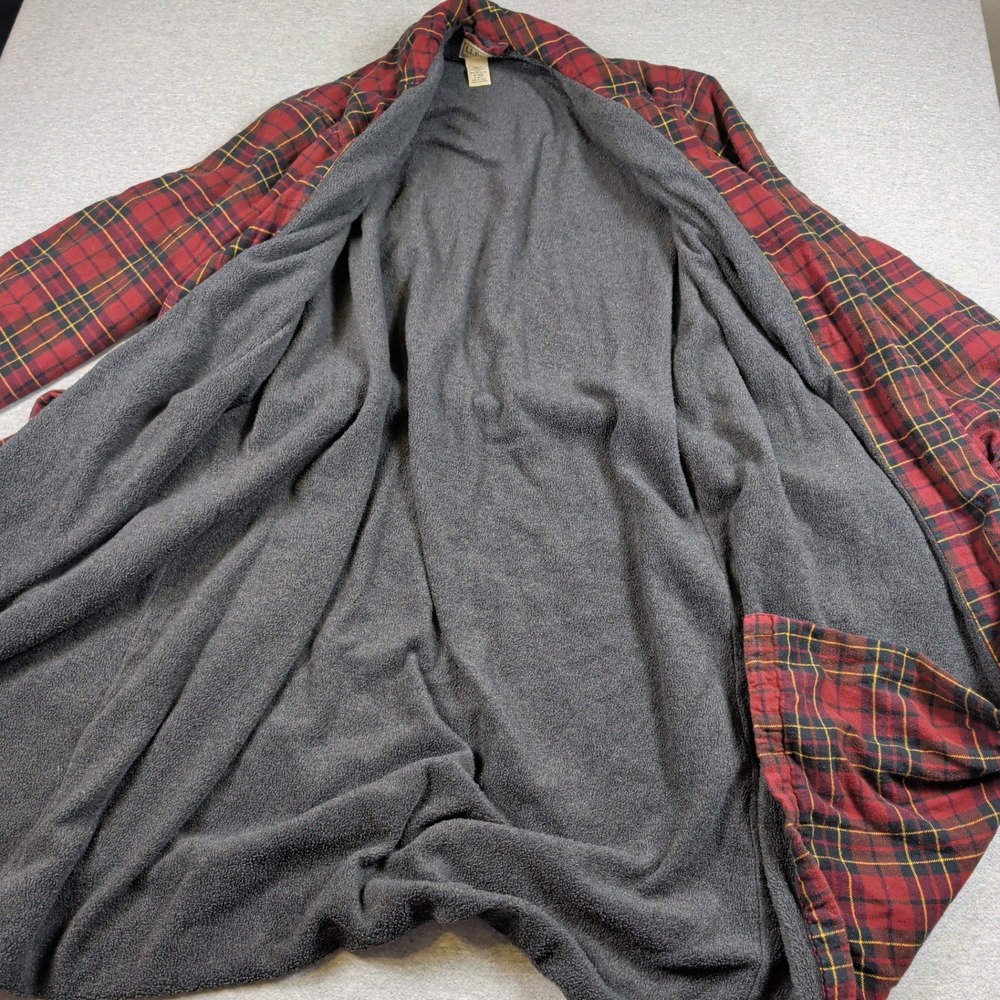 LL Bean Mens Flannel Robe Fleece Lined Red Plaid Cotton Pajamas Medium Regular - Picture 5 of 6